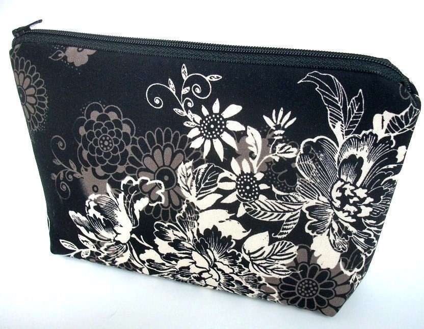 Large Padded Cosmetic Bag Flat Bottom Zipper Pouch Clutch ECO Friendly  Zephyr in Black
