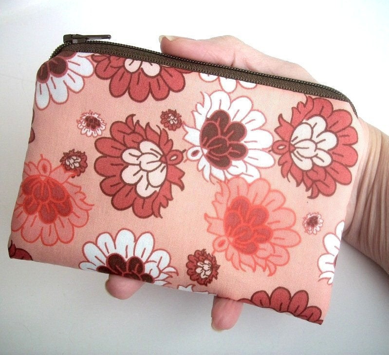 SALE Zipper Coin Purse Little Zipper pouch Coin purse Gadget Case ECO Friendly Padded Salmon Botanica