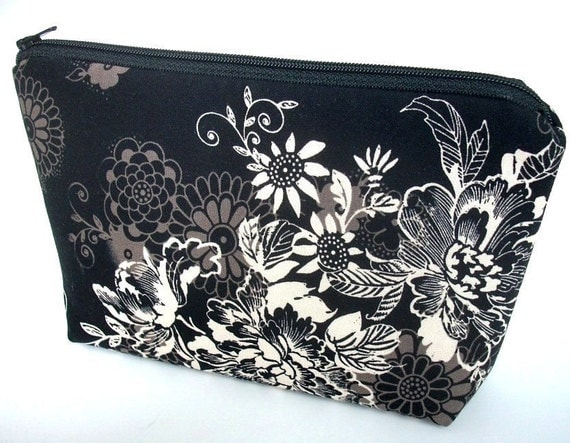 Large Padded Cosmetic Bag Flat Bottom Zipper Pouch Clutch ECO Friendly Zephyr in Black