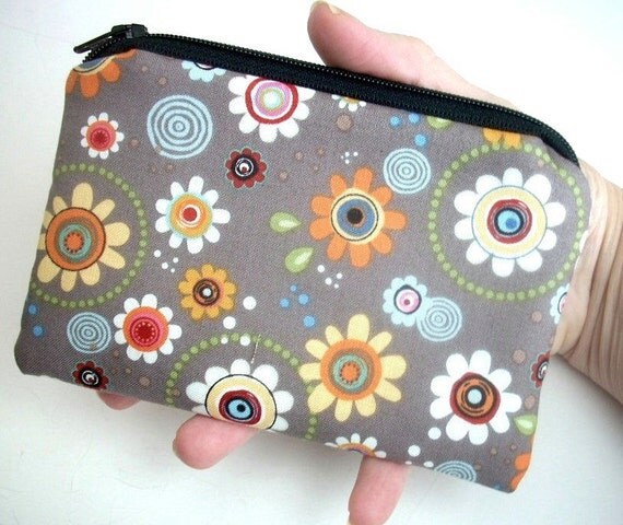 Flower Zipper Pouch Coin Purse Eco Friendly Little Gadget Case Padded - NEW Groove Flowers