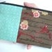 Large Zipper Pouch Cosmetic Bag Eco FRIENDLY Padded Coin purse -  Double Aqua Bird Blush in Brown