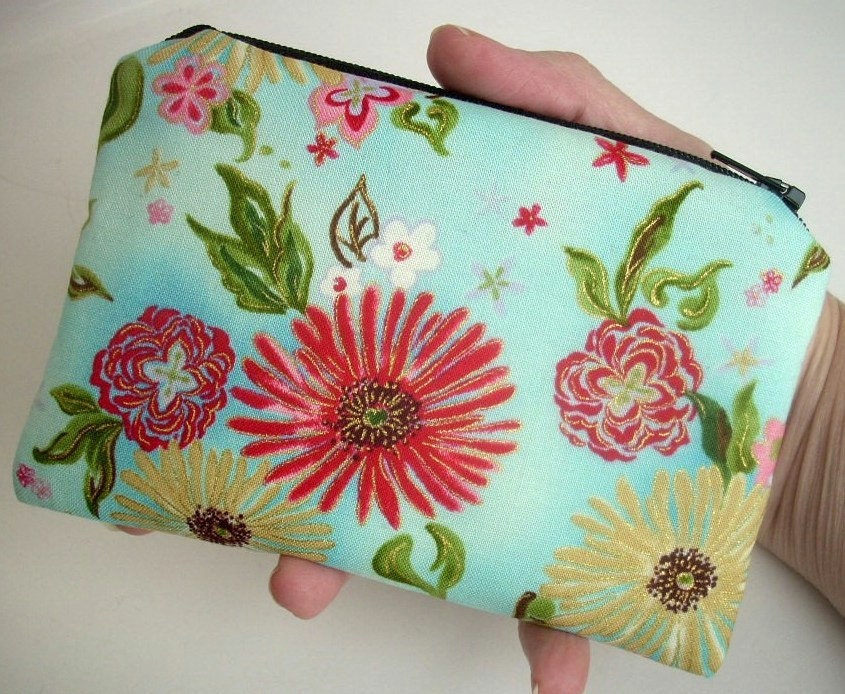 Zipper Pouch ECO FRIENDLY Little coin purse Padded Ipod or  any Gadget Case - Formosa Blue