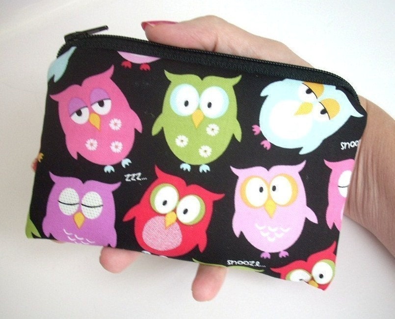Zipper Coin Purse  Gadget Case Zippered Pouch ECO Friendly Padded - Z Owl