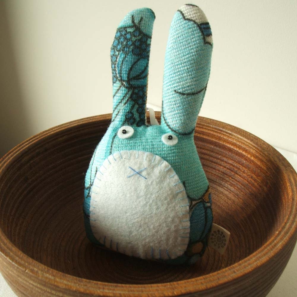 Rabbit lavender sachet handmade in cornflower blue vintage fabric