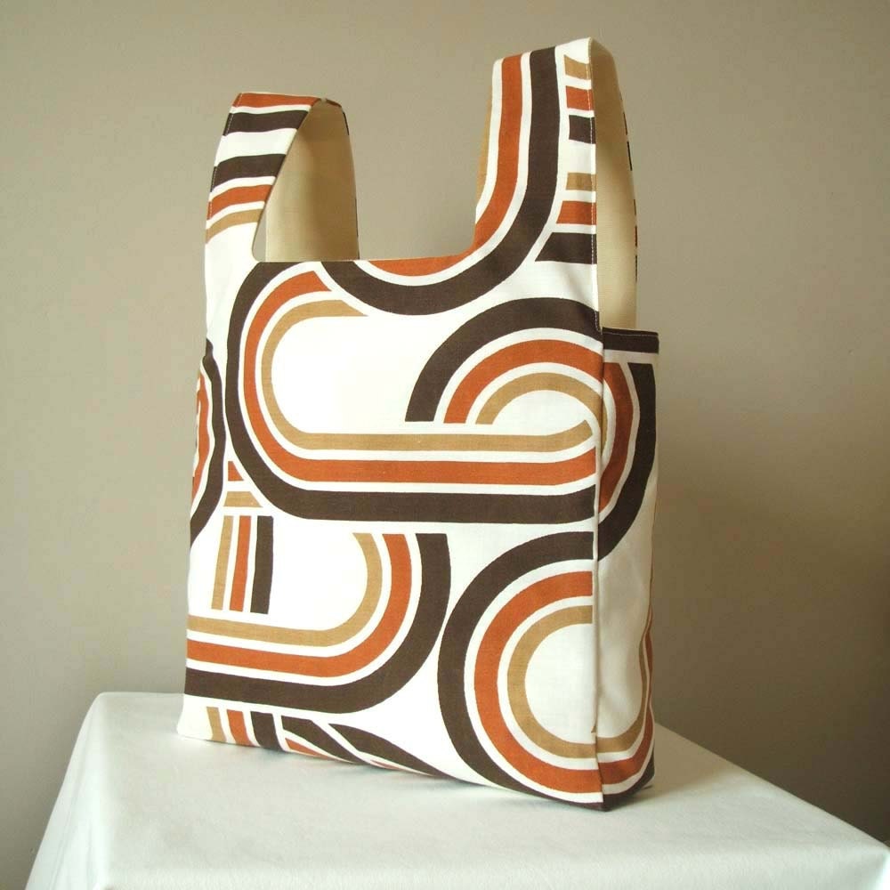 Reversible market day tote in chocolate and toffee brown HALF PRICE