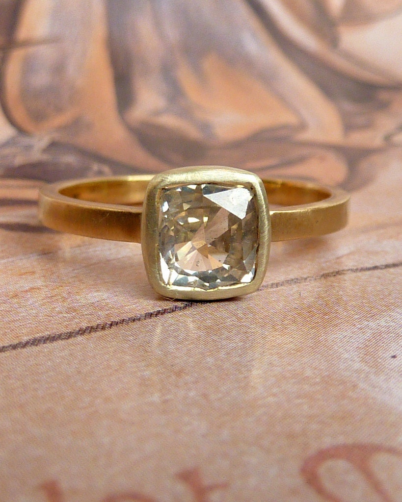 Grey Cushion Rose Cut Sapphire Ring