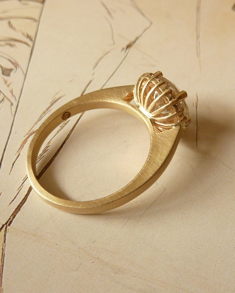 Round Moissanite and Diamond Halo Ring - 14k Yellow Gold