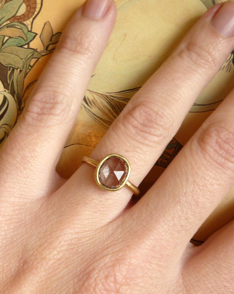 Khaki Green Oval Rose Cut Sapphire Ring
