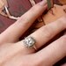 Antique Square Moissanite and Champagne Diamond Halo Ring