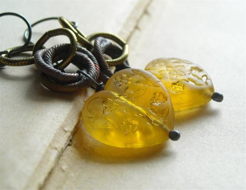Tupelo Honey Earrings - Vintage Glass, Vintage Metals and Sterling