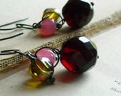 Sangria Earrings - Vintage Glass and Sterling