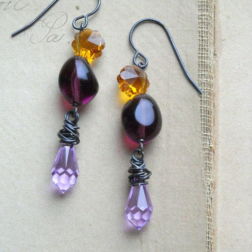 Bordello Earrings - Vintage Crystal, Vintage Glass and Sterling