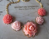 Coral Flower Necklace, Coral Bridesmaid Jewelry, Vintage Inspired Wedding