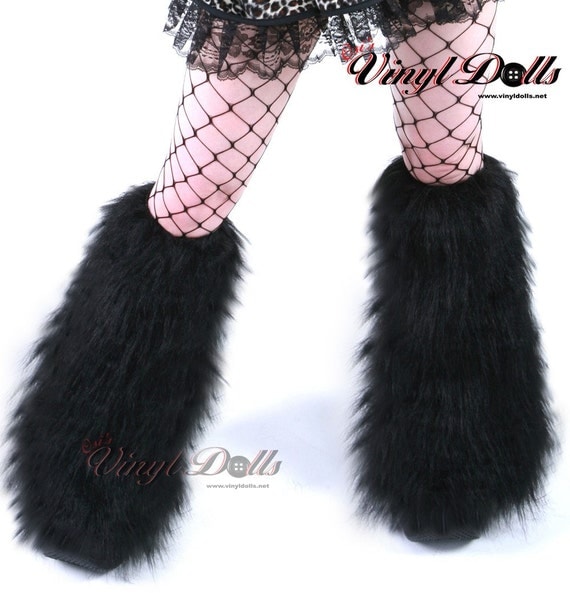 cyber goth BLACK fluffy FURRY LEG WARMERS by OsisVinylDolls