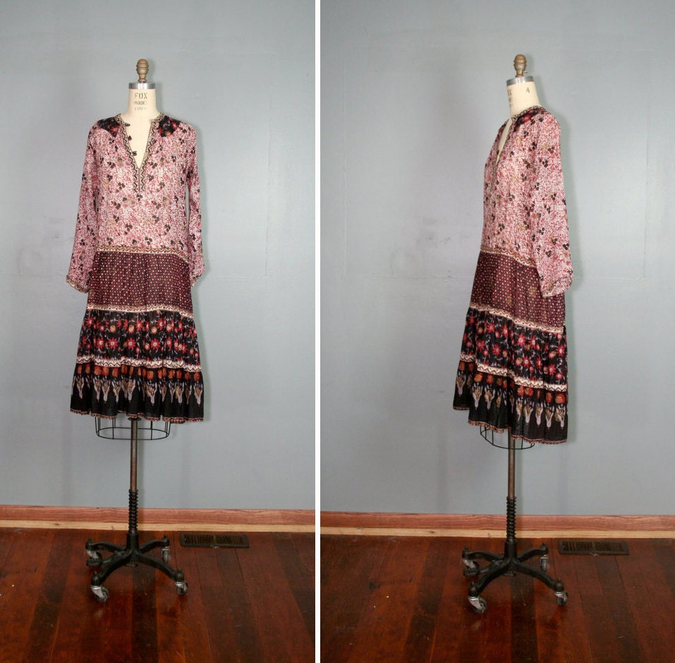 vintage . india . gauze . FESTIVAL . sheer . cotton . hippie . dress