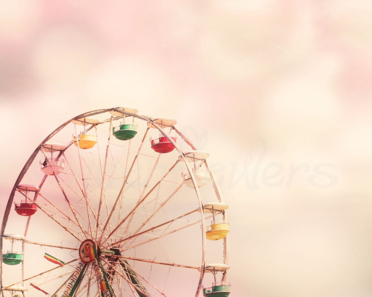 Carnival Dreamy Ferris Wheel 5x7 Summer Fun Pink Bokeh Colorful Room Decor