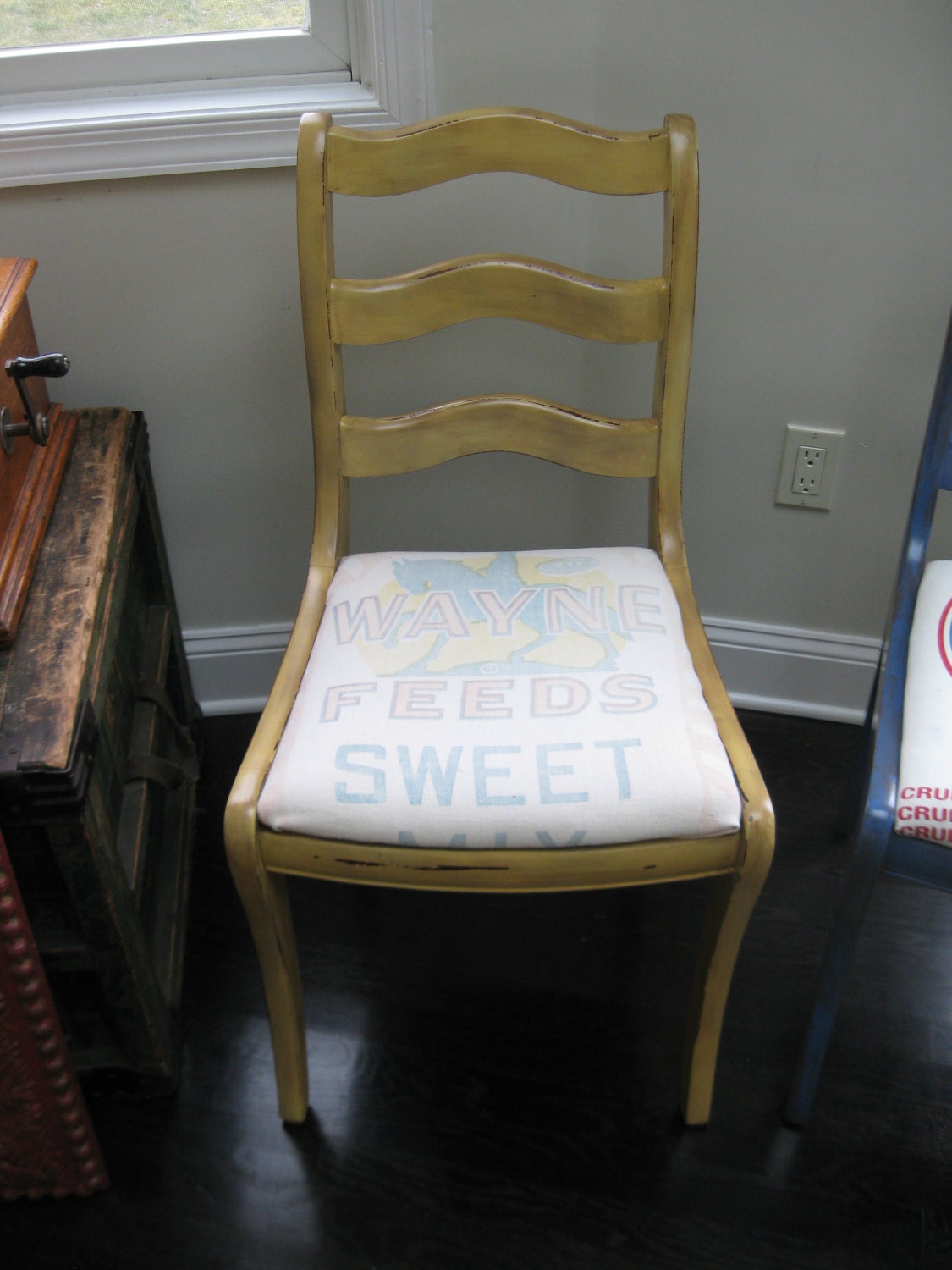SALE Vintage Chair With Feedsack Seat
