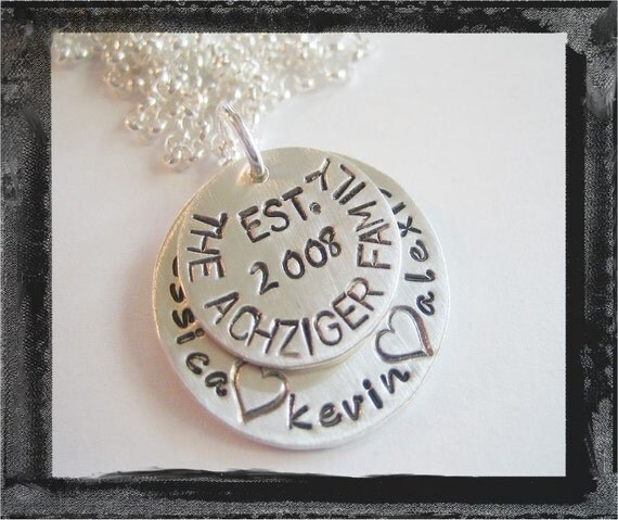 Hand Stamped Necklace - Personalized Jewelry - Family Est Necklace