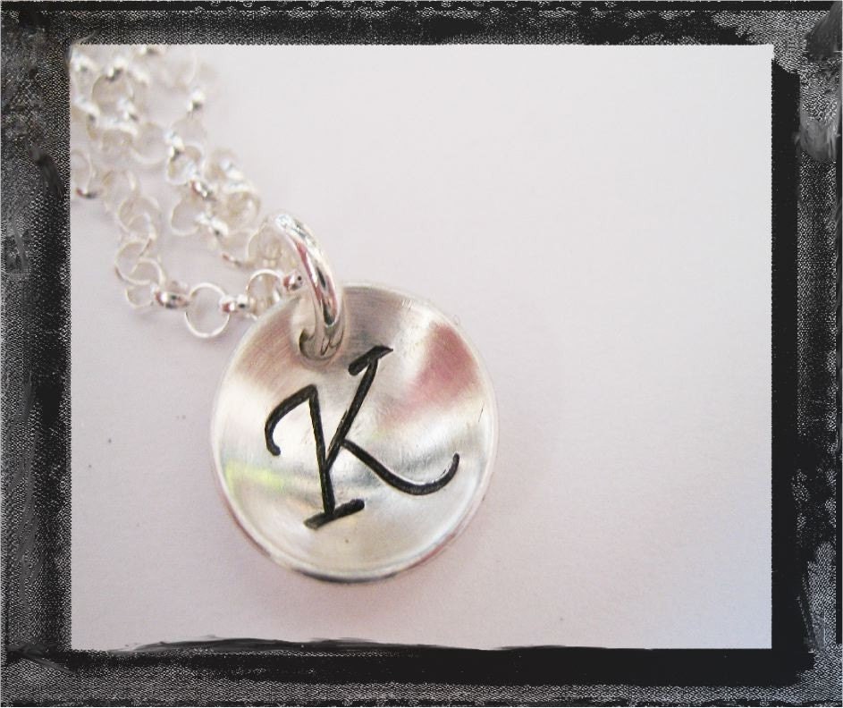 Initial Necklace Domed and Hand Stamped in Sterling SIlver