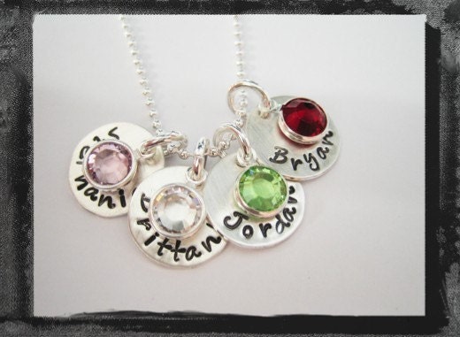 Hand Stamped Charm Necklace with birthstone