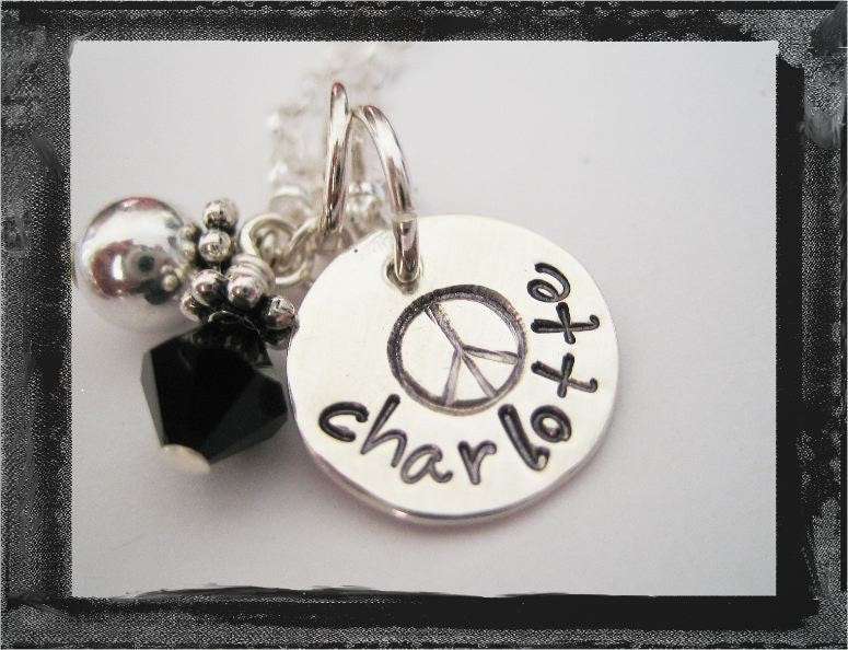 Hand Stamped Jewelry - Sterling Silver Charm Necklace - Name Peace ...