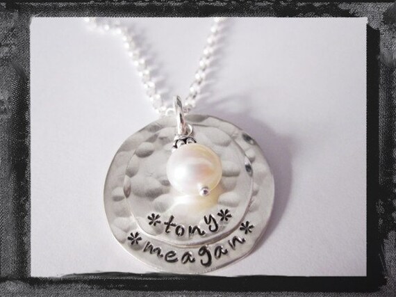 Stacked Sterling Hammered Circles with your FAMILY Names