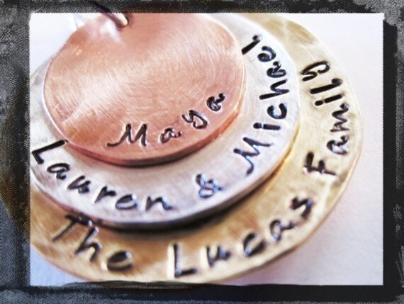 Hammered and Textured Stacked Mixed Metal Pendant Family Names