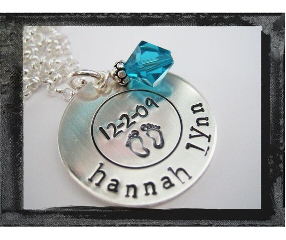 Hand Stamped Sterling Silver Circle Pendant Necklace with Design stamp