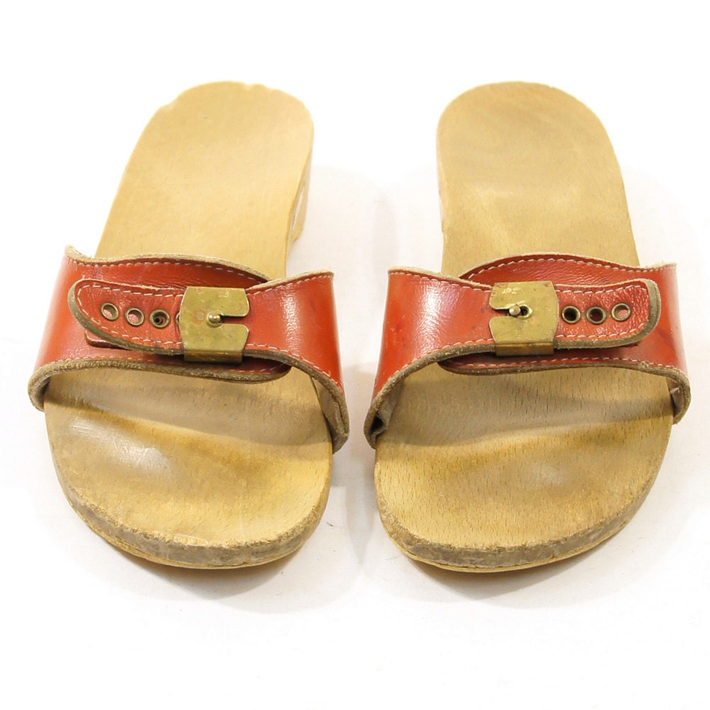 70s Dr Scholl S Wooden Clog Sandals In Red Women S