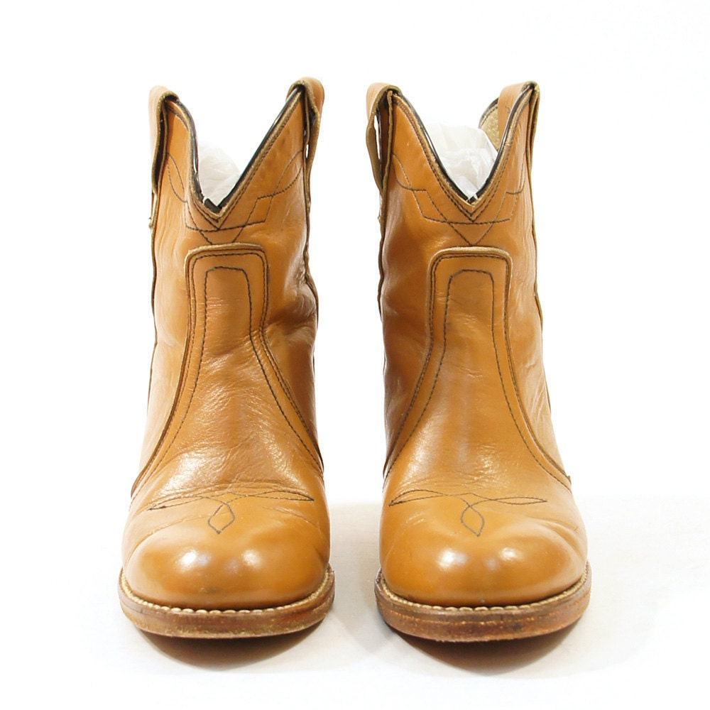 Caramel Leather Ankle Cowboy Boots / Women's sz 7.5