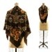 80s Raw Edge Square Scarf or Shawl in Chocolate Brown Floral Medallion Motif