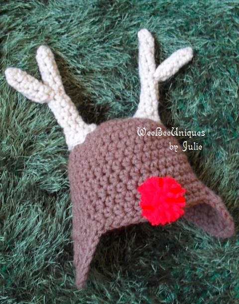 newborn hat christmas photography prop rudolf the red nose reindeer