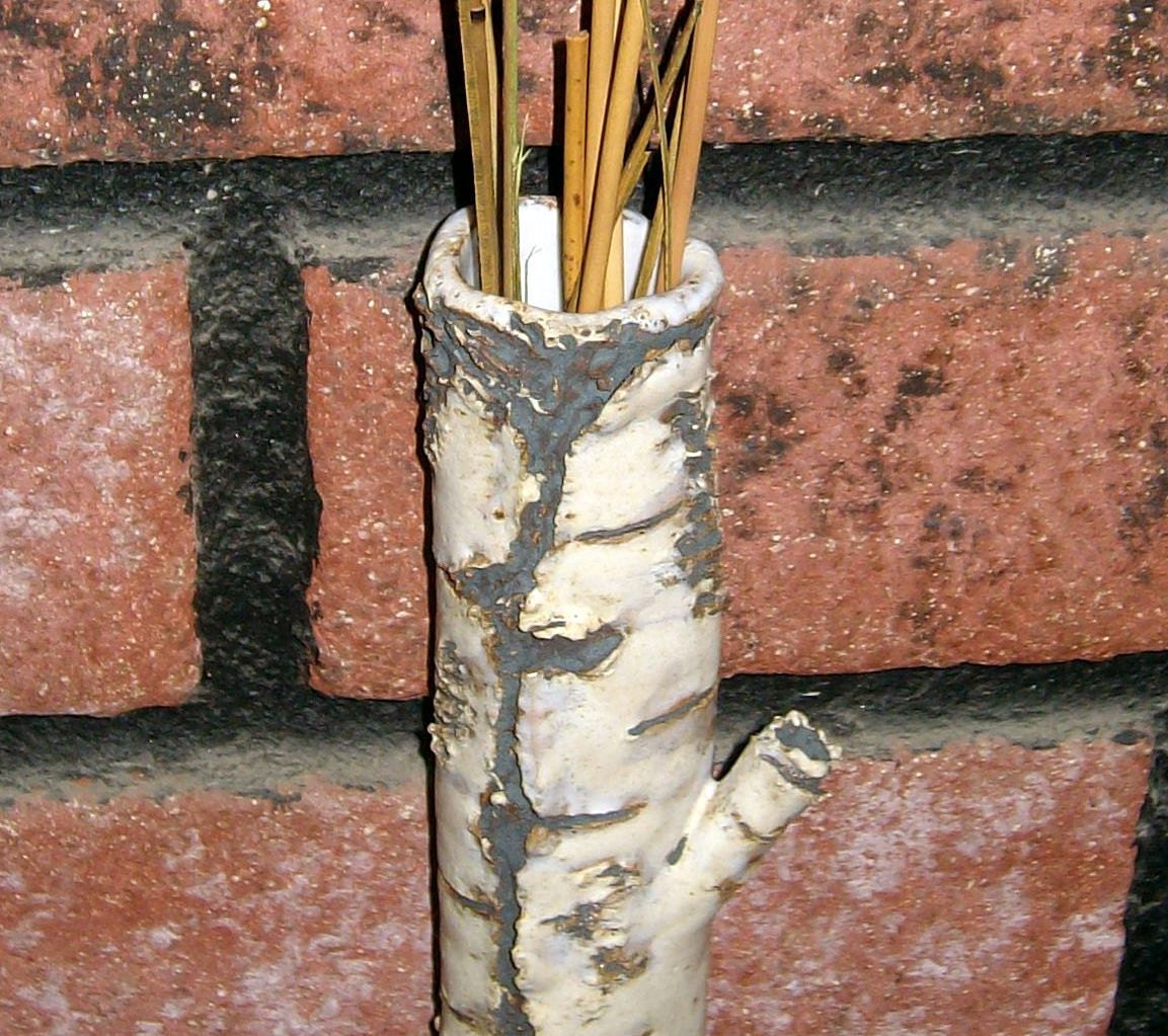 Stoneware Ceramic Birch Bark vase wall pocket 11 by EarthElements