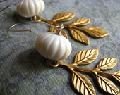 CLOUD BRANCH Earrings Vintage White Ripple Beads and Brass Branches