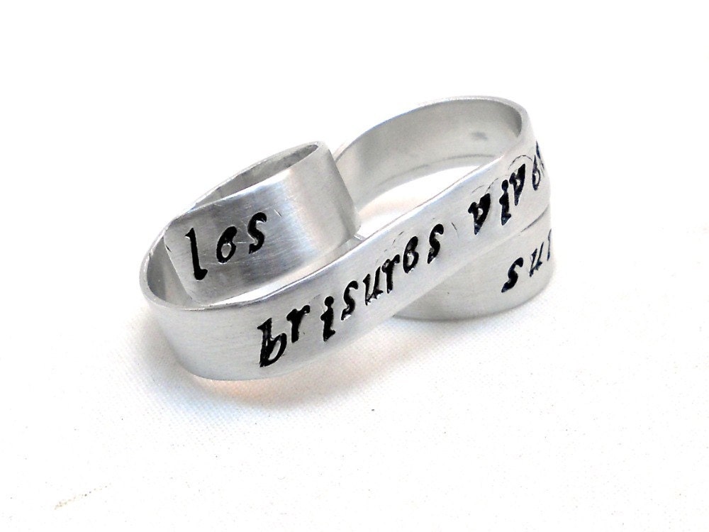 Personalized Two Finger Ring, Personalized Ring - Silver Tattoo style Banner Ring
