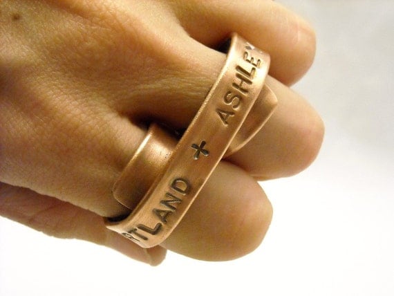 Copper Two Finger Ring, Personalized Two Finger Ring, Personalized Jewelry