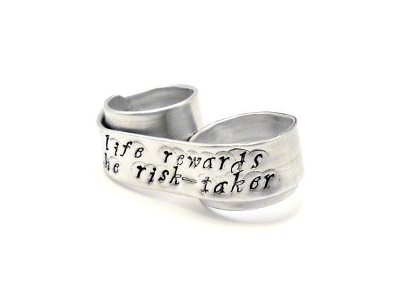Life Rewards the Risk Taker Double Finger Ring - Custom Quote Ring - Personalized Quote Jewelry - Inspirational Message - Two Finger Ring