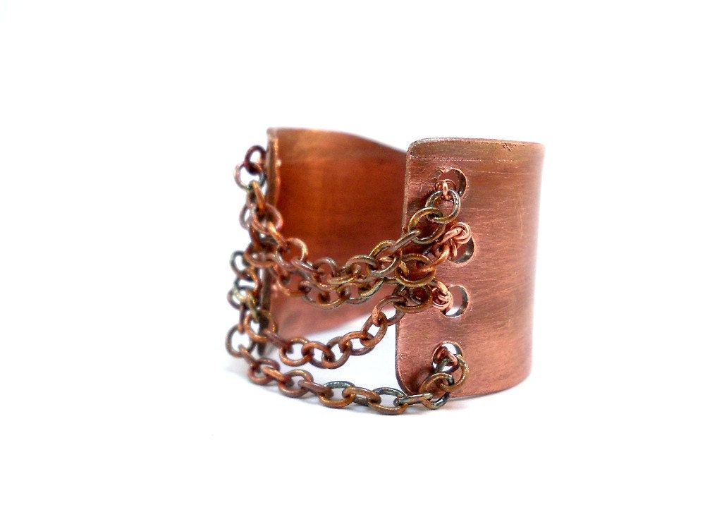 Corset Ring, Rustic Copper Wide Band Ring