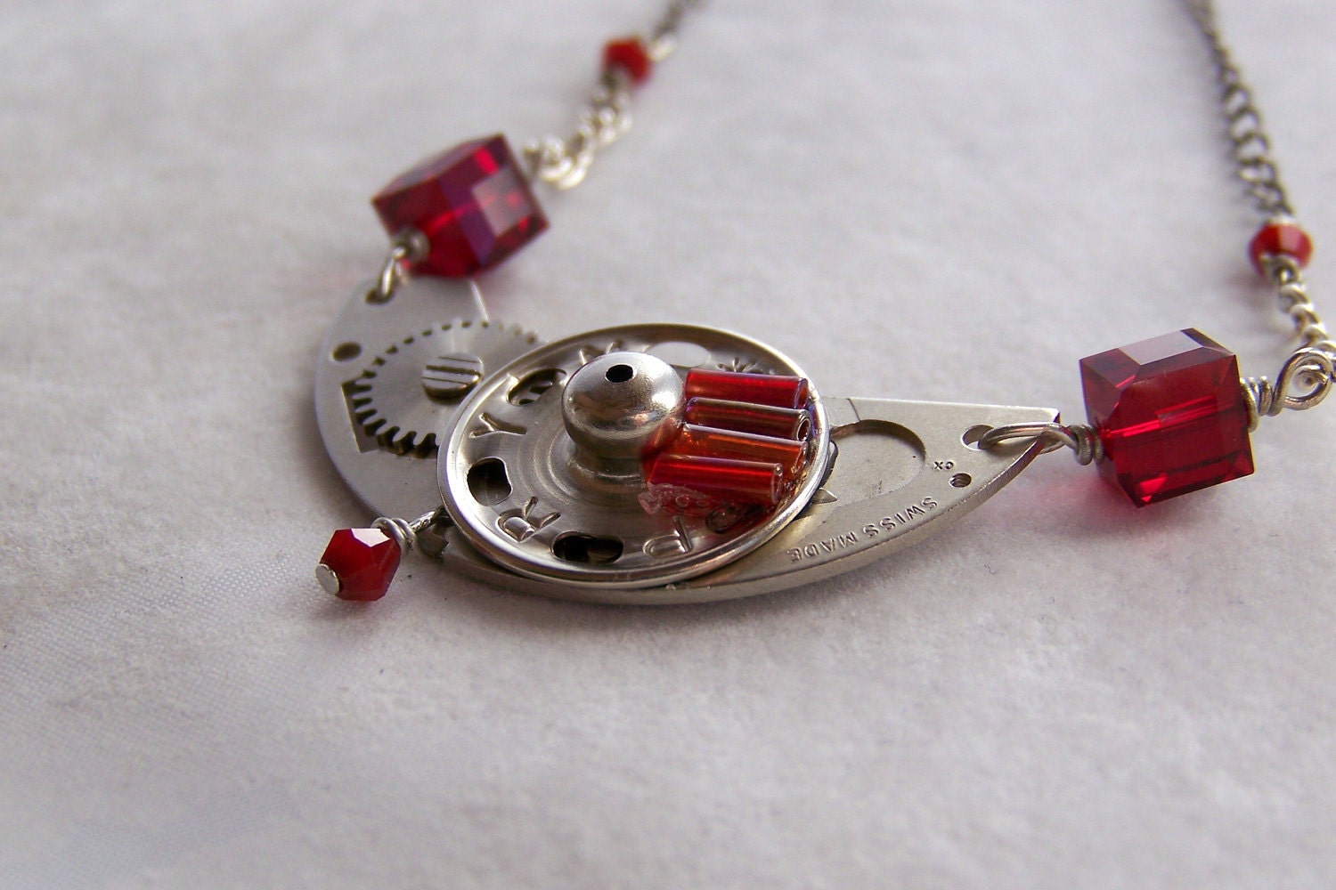 Steampunk Necklace -- Thin Red Line SNK048
