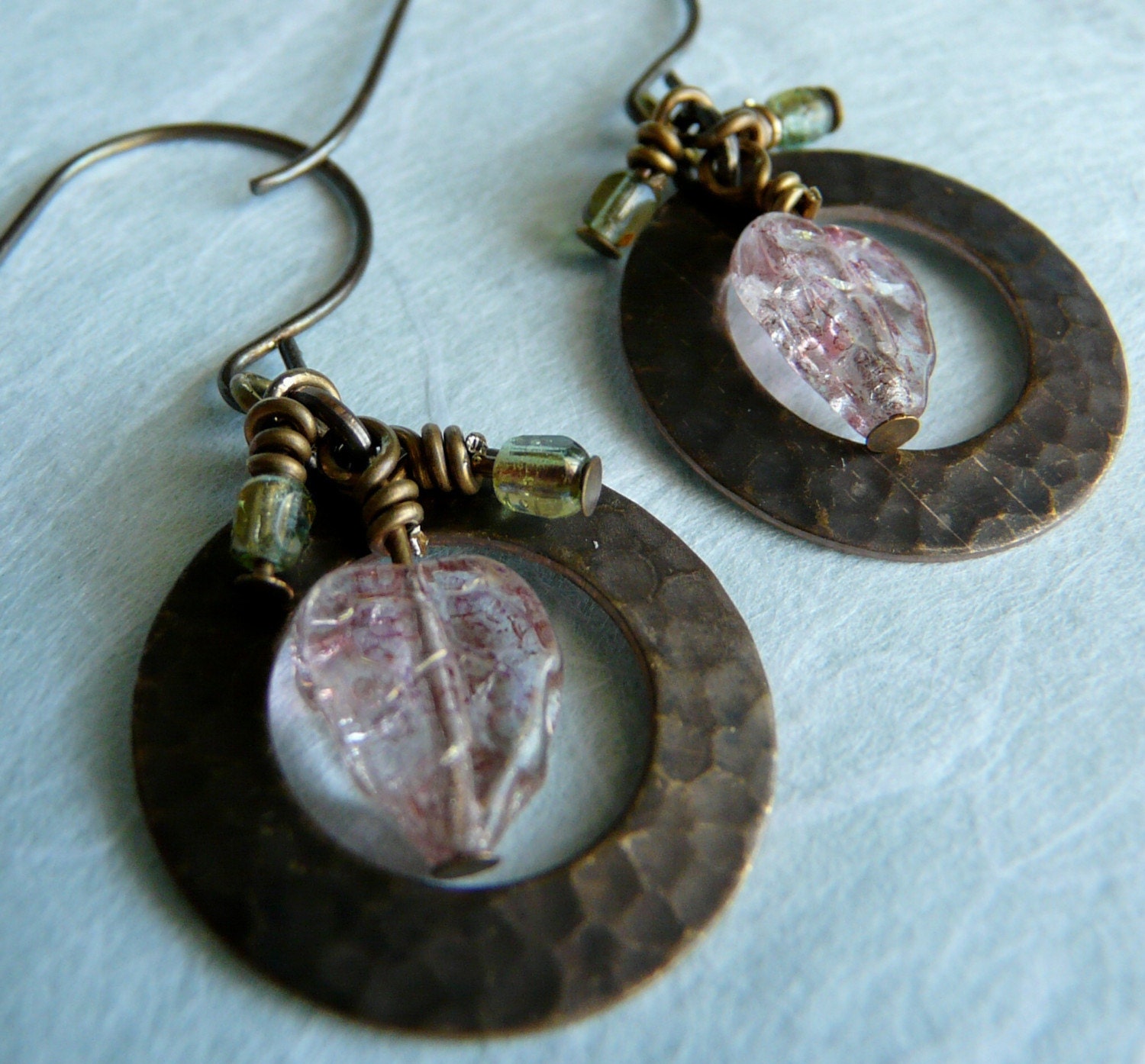 SALE - Take 50% Off - Don't Leaf Me II - Brass and Czech Glass Earrings
