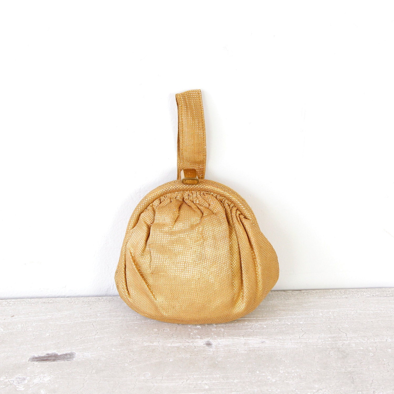 Gold Metallic Old Hollywood Round Handbag