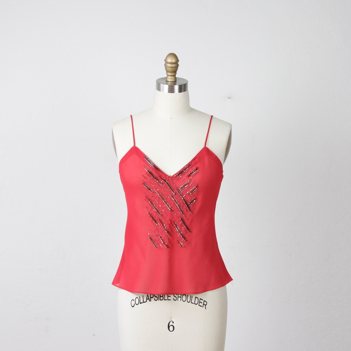 Red Deco Beaded Camisole Tank Top