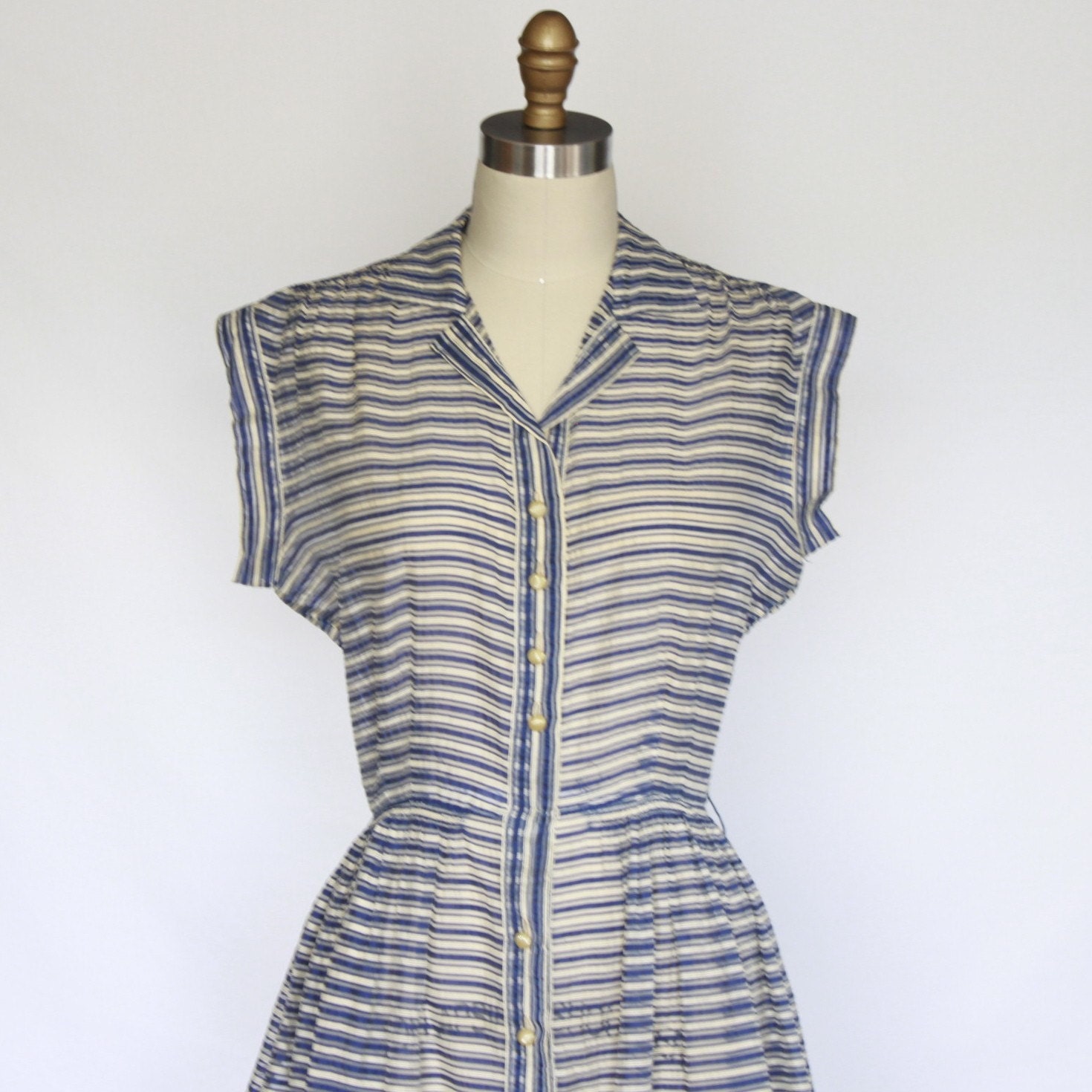 sheer organza BLUE STRIPE 1950s vintage dress
