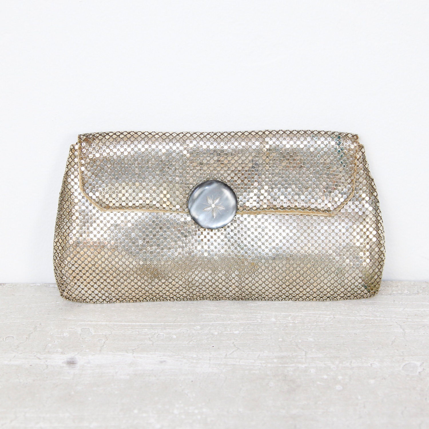 Silver Mesh Metal Whiting and Davis Clutch Purse Wedding Bridal