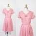 Pink Lace 1950s Dress Semi Full Skirt Bow Belt