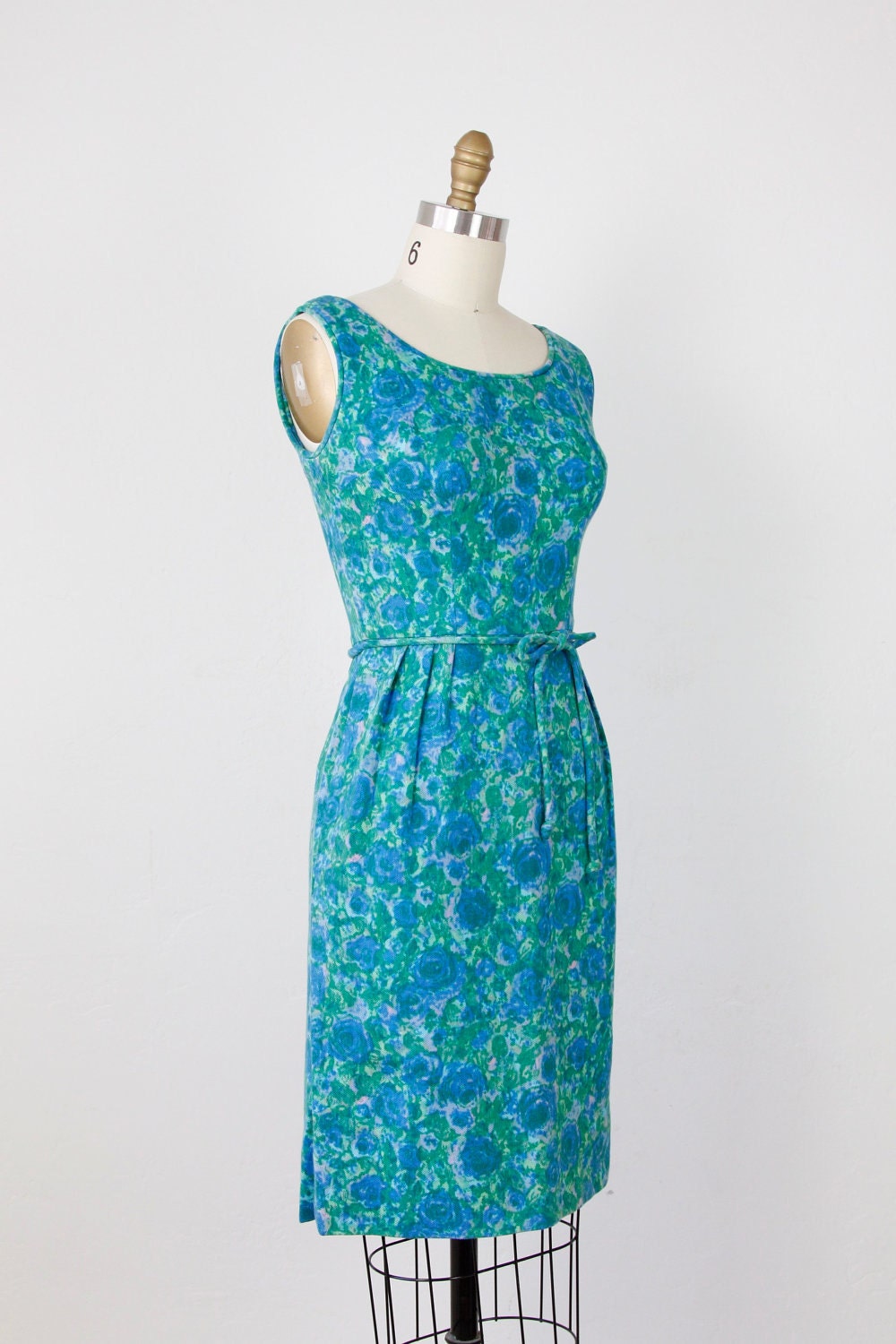 Green and Blue Impressionist Floral Wiggle Dress