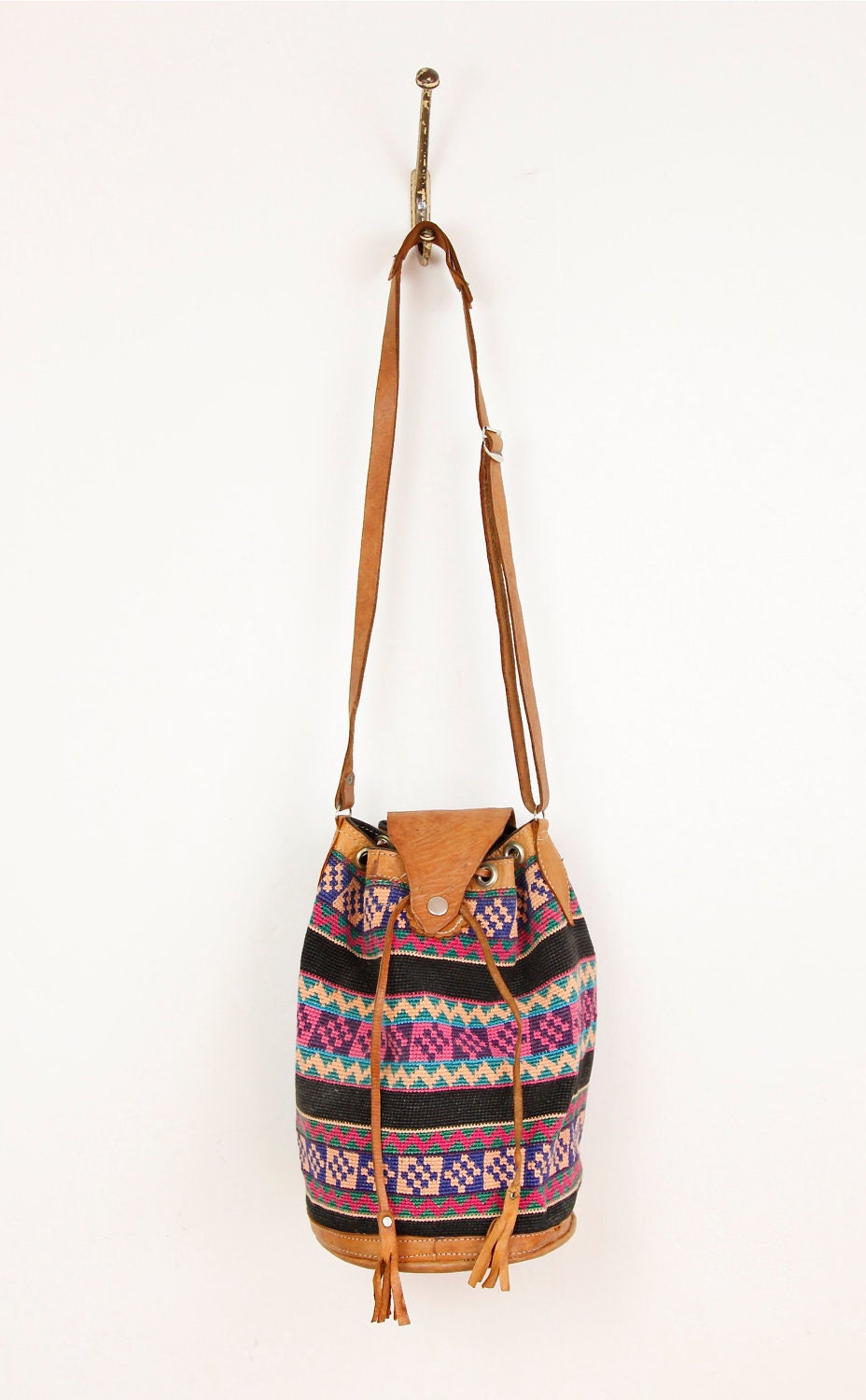 Southwestern Bucket Bag Woven and Leather
