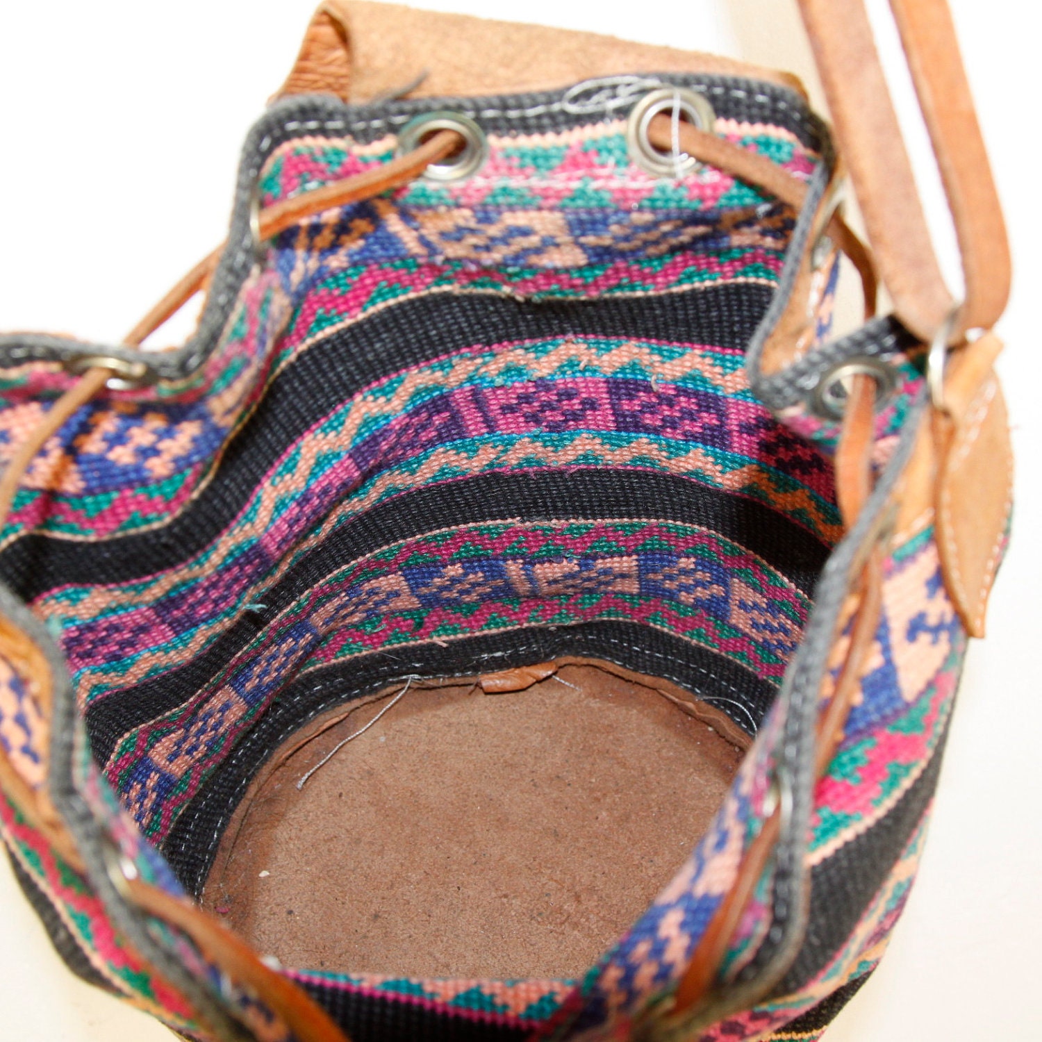 Southwestern Bucket Bag Woven and Leather