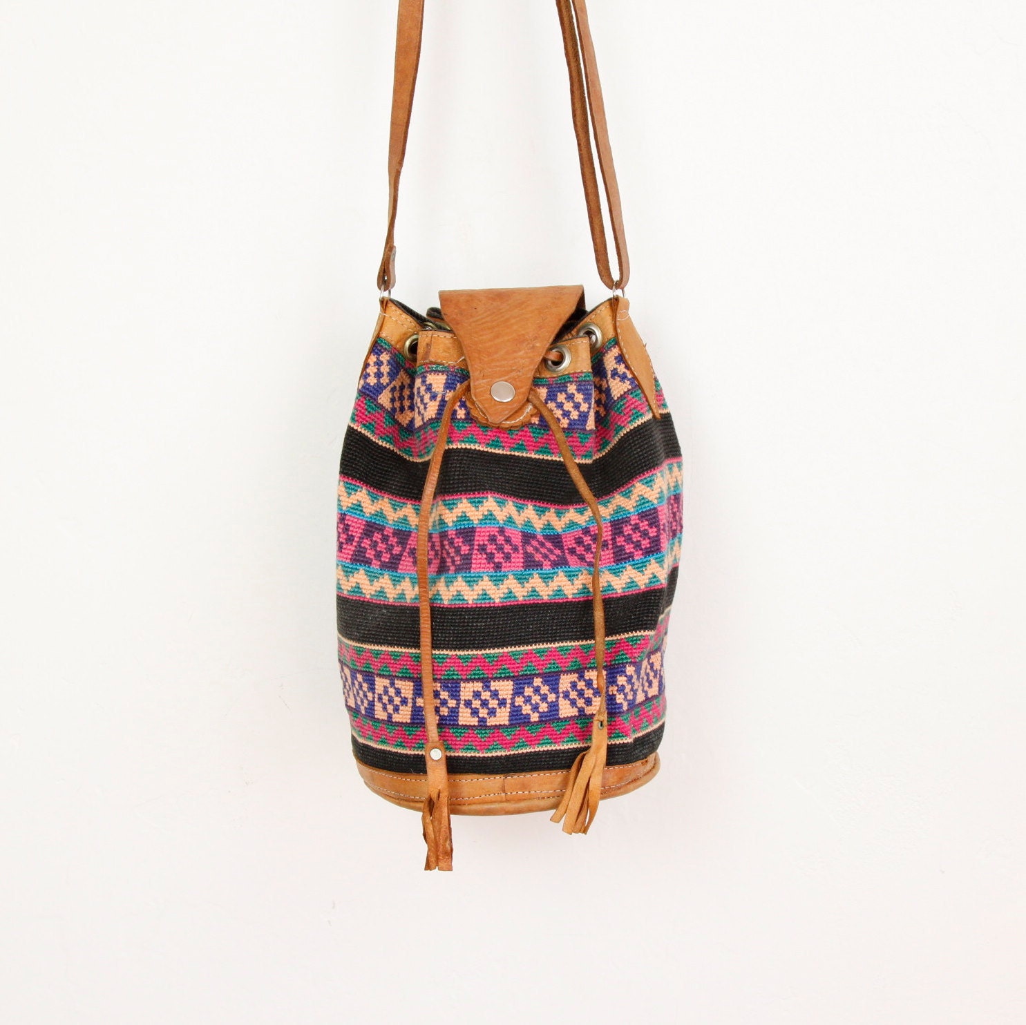 Southwestern Bucket Bag Woven and Leather
