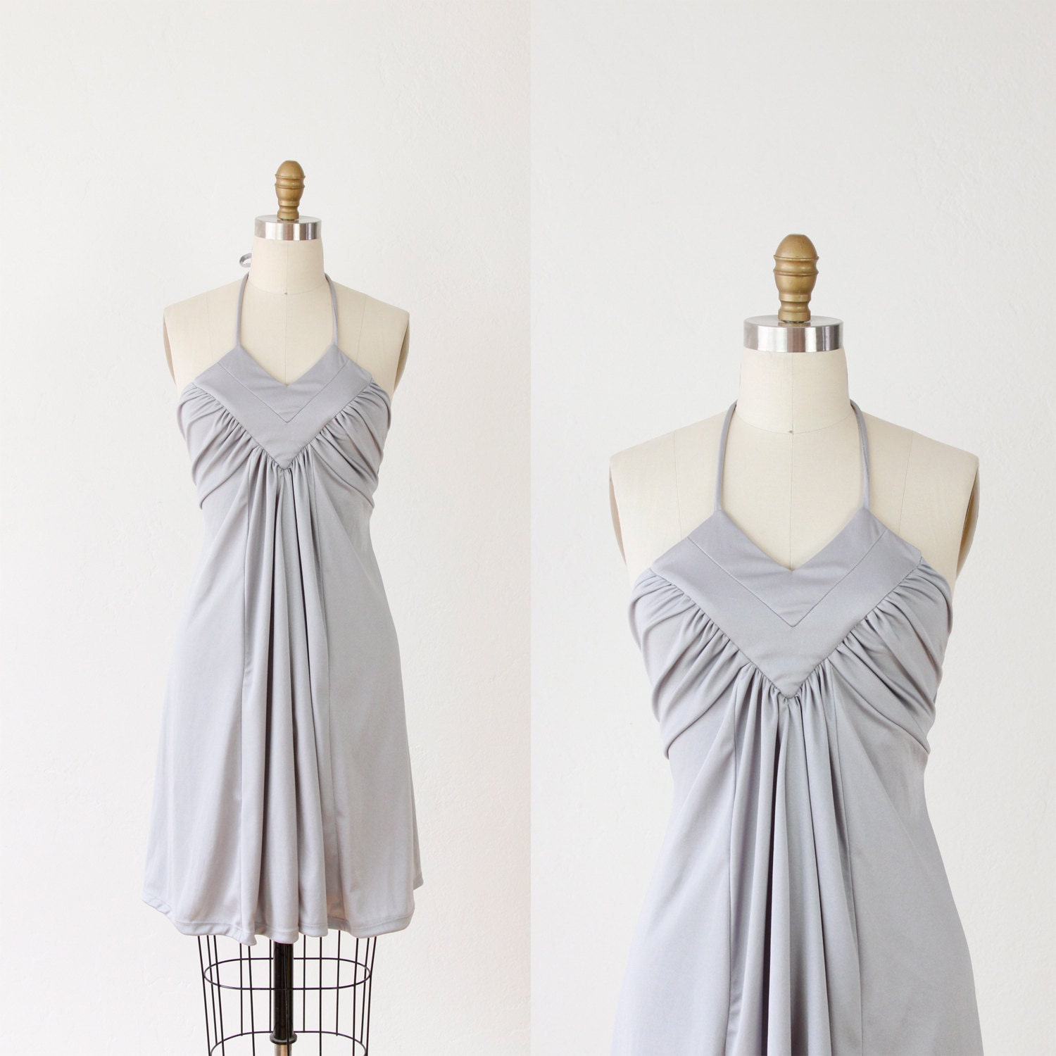 Silver Shine Knit Ruched Halter Dress